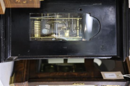 John Rowe, London (1714-1727). A George I ebonised pearwood hour repeating bracket clock, height 16in.